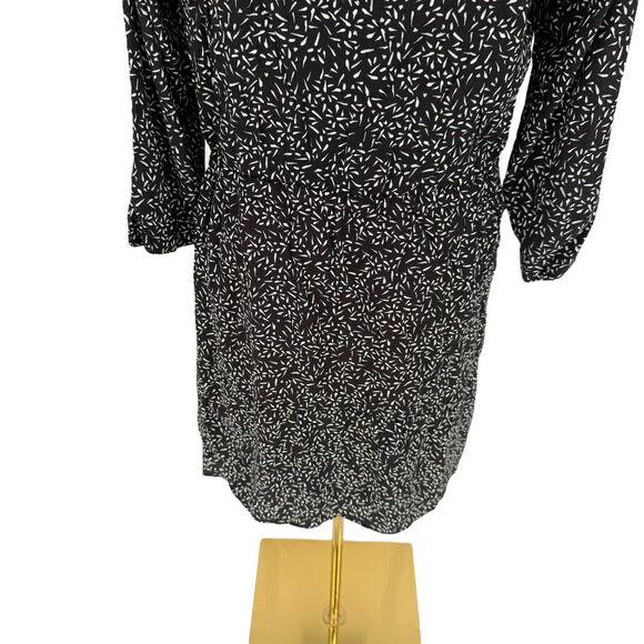 Garnet Hill Dress Size 4 Black Geo Brush Stroke V-Neck 3/4 Sleeve Tie Waist Boho - Picture 14 of 14